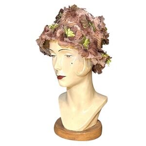 Vintage 1950s 60s  Flower Pot Multi-colored Floral Fabric Dome Shaped Hat